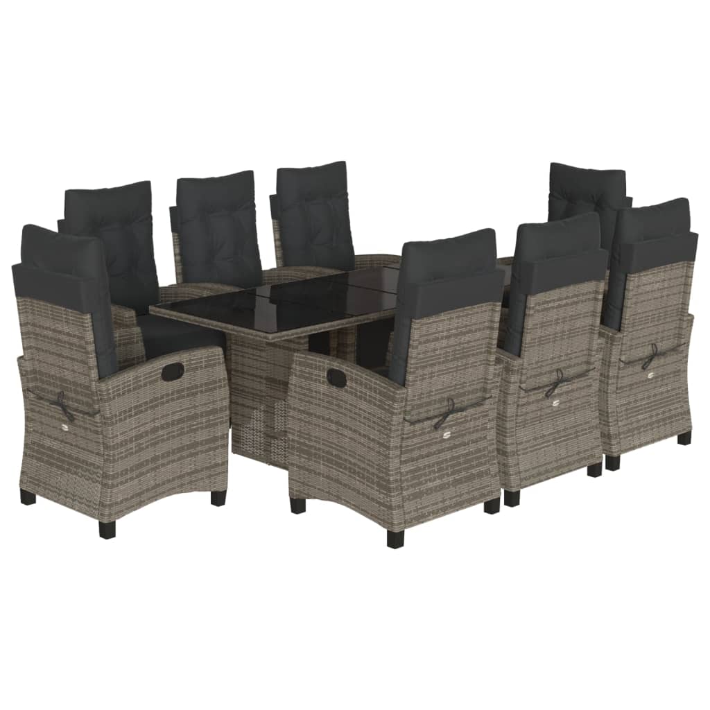 9-tlg. Garten-Essgruppe mit Kissen Grau Poly Rattan