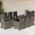 9-tlg. Garten-Essgruppe mit Kissen Grau Poly Rattan