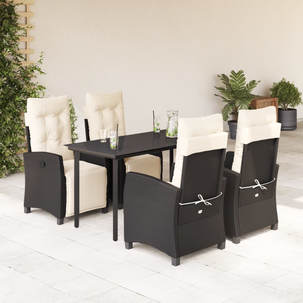 5-tlg. Garten-Essgruppe mit Kissen Schwarz Poly Rattan
