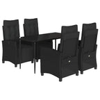 5-tlg. Garten-Essgruppe mit Kissen Schwarz Poly Rattan