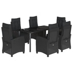 7-tlg. Garten-Essgruppe mit Kissen Schwarz Poly Rattan