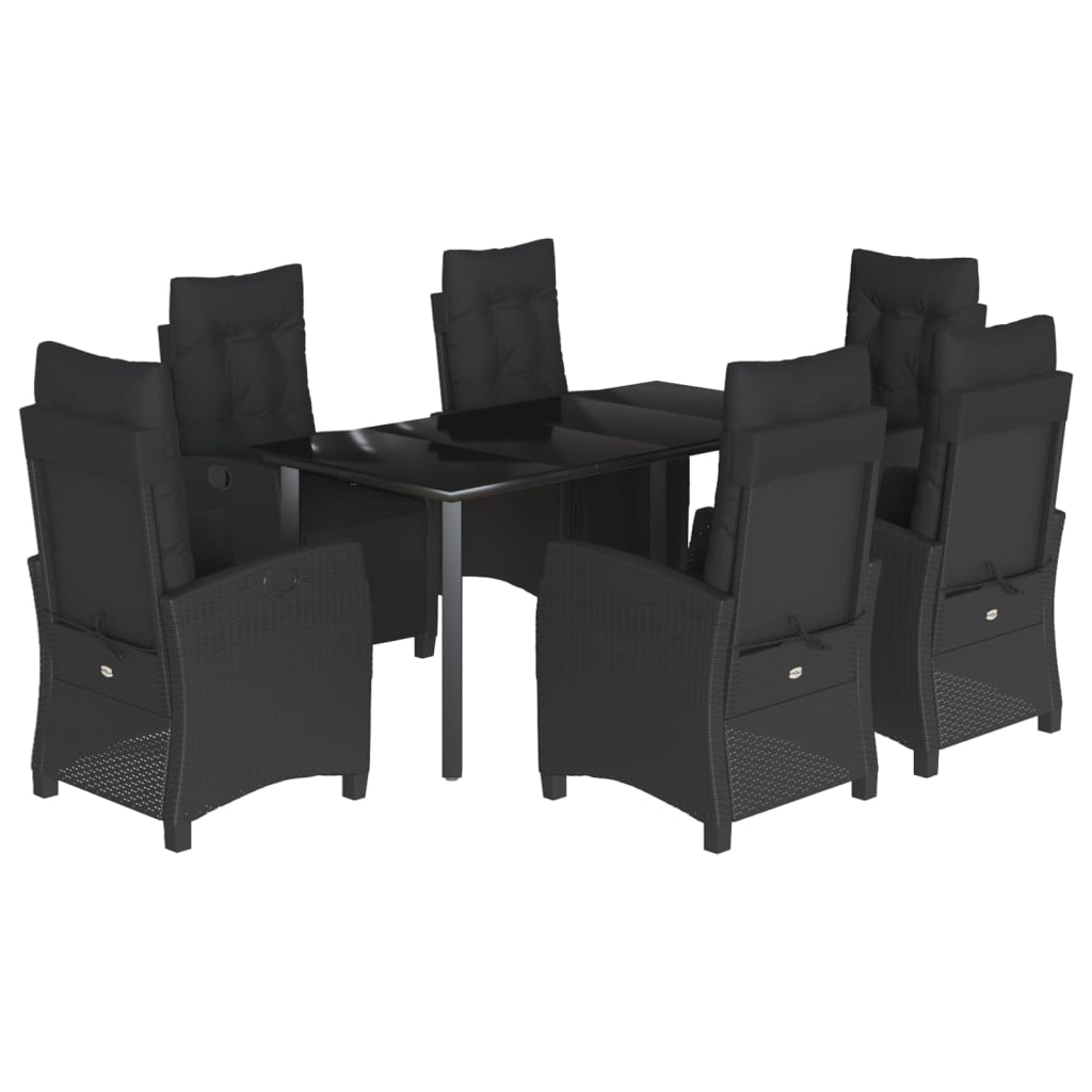 7-tlg. Garten-Essgruppe mit Kissen Schwarz Poly Rattan