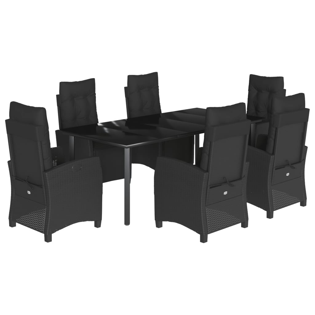 7-tlg. Garten-Essgruppe mit Kissen Schwarz Poly Rattan