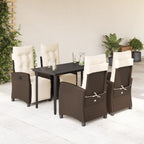 5-tlg. Garten-Essgruppe mit Kissen Braun Poly Rattan