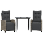 3-tlg. Garten-Essgruppe mit Kissen Grau Poly Rattan