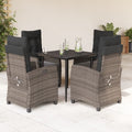 5-tlg. Garten-Essgruppe mit Kissen Grau Poly Rattan