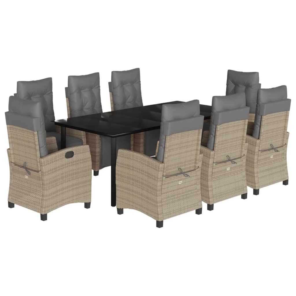 9-tlg. Garten-Essgruppe mit Kissen Beigemischung Poly Rattan