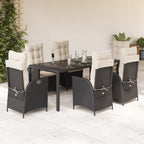 7-tlg. Garten-Essgruppe mit Kissen Schwarz Poly Rattan