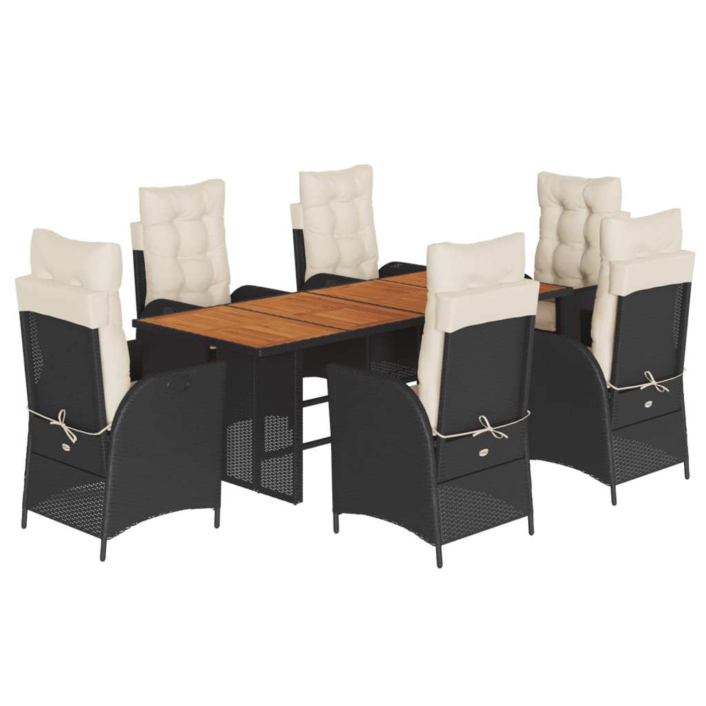 7-tlg. Garten-Essgruppe mit Kissen Schwarz Poly Rattan