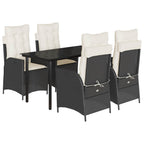 5-tlg. Garten-Essgruppe mit Kissen Schwarz Poly Rattan