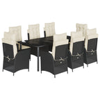 9-tlg. Garten-Essgruppe mit Kissen Schwarz Poly Rattan