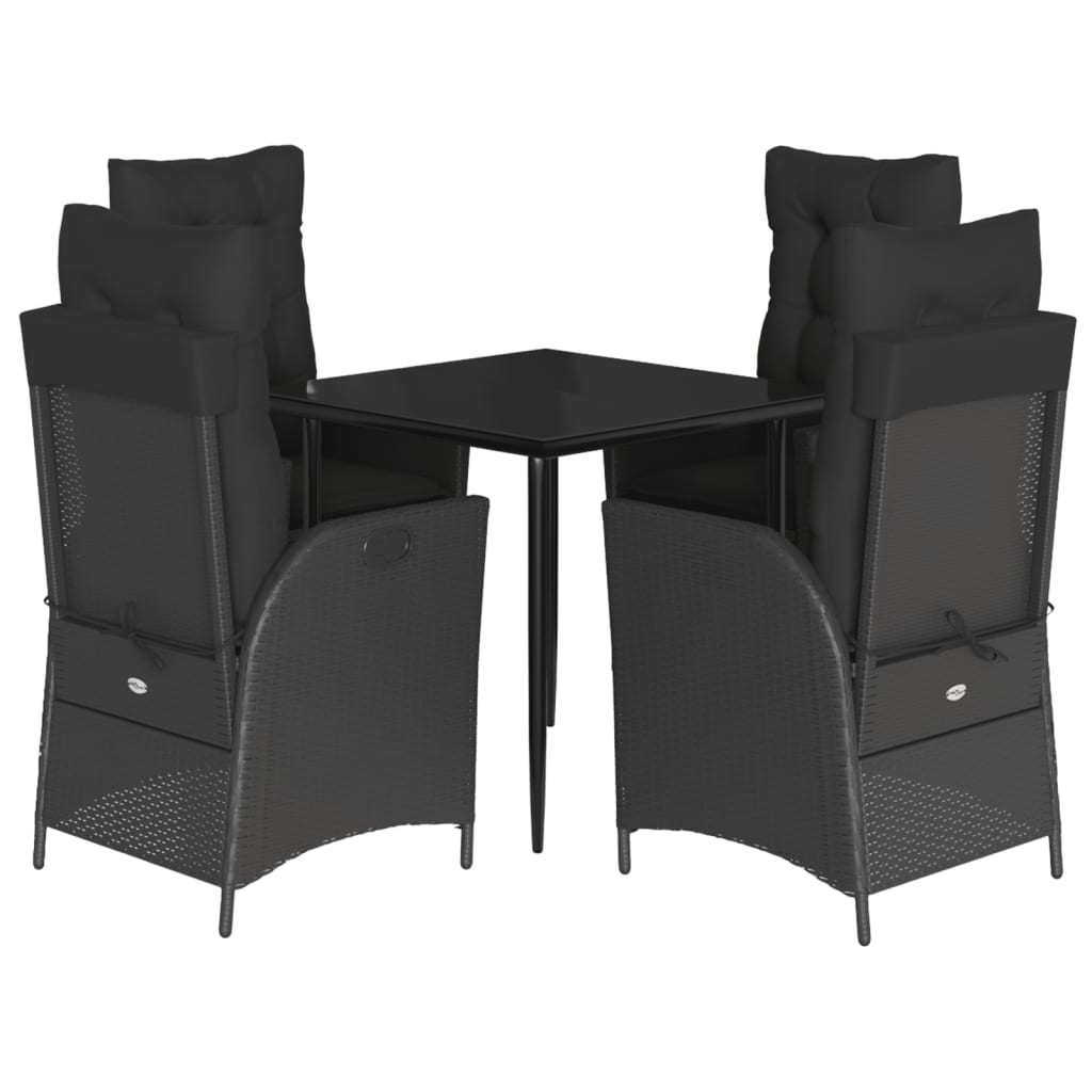 5-tlg. Garten-Essgruppe mit Kissen Schwarz Poly Rattan