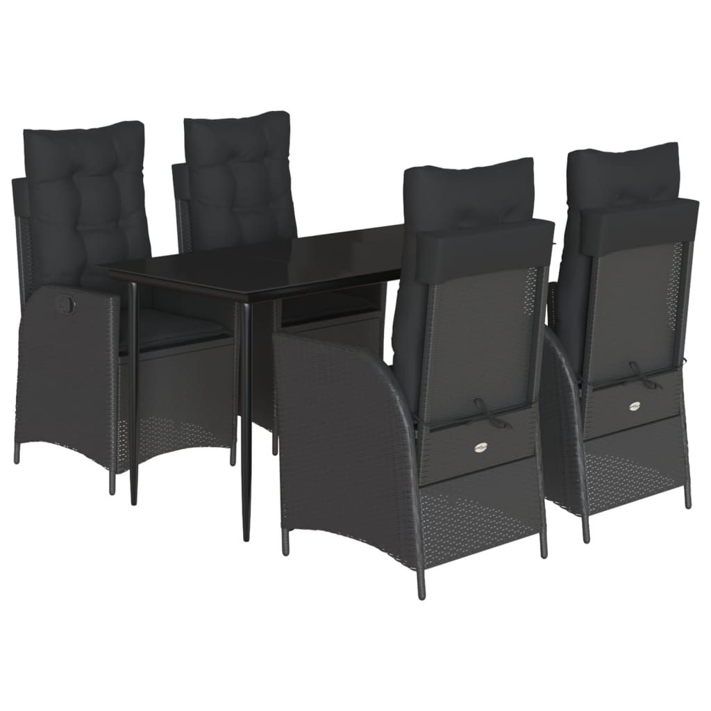 5-tlg. Garten-Essgruppe mit Kissen Schwarz Poly Rattan