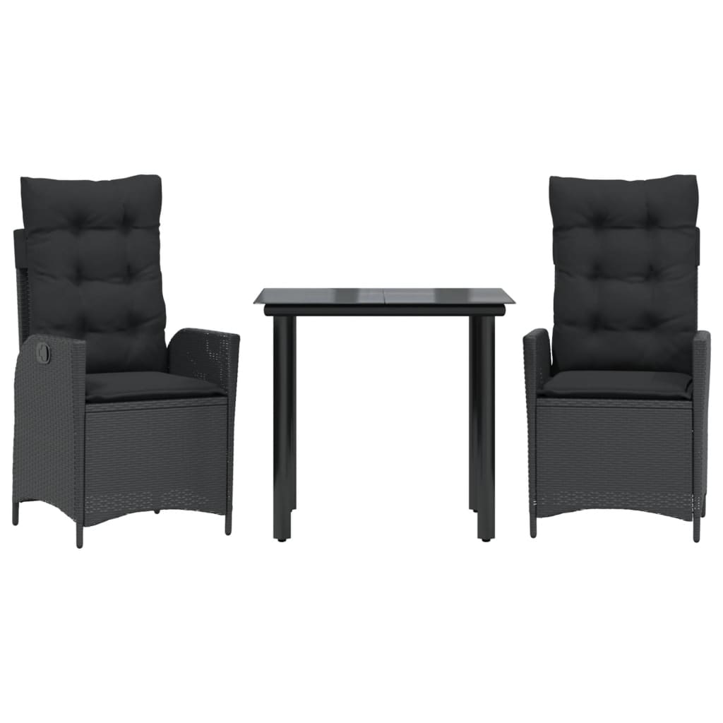 3-tlg. Garten-Essgruppe mit Kissen Schwarz Poly Rattan