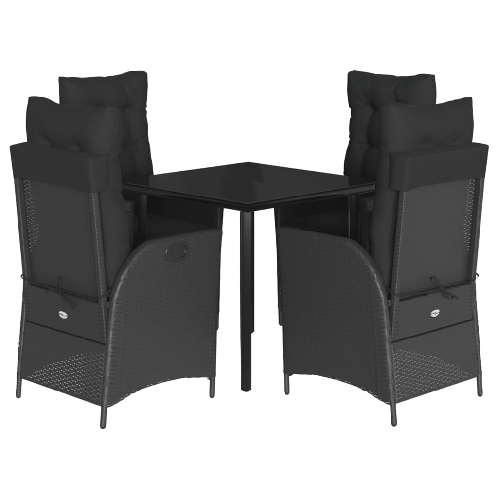5-tlg. Garten-Essgruppe mit Kissen Schwarz Poly Rattan