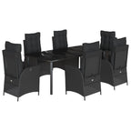 7-tlg. Garten-Essgruppe mit Kissen Schwarz Poly Rattan