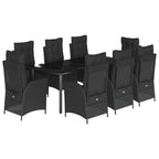 9-tlg. Garten-Essgruppe mit Kissen Schwarz Poly Rattan