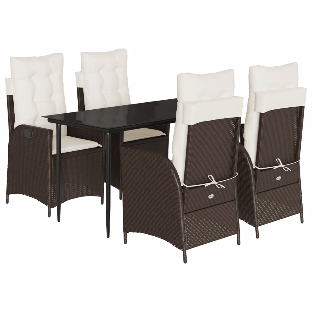 5-tlg. Garten-Essgruppe mit Kissen Braun Poly Rattan