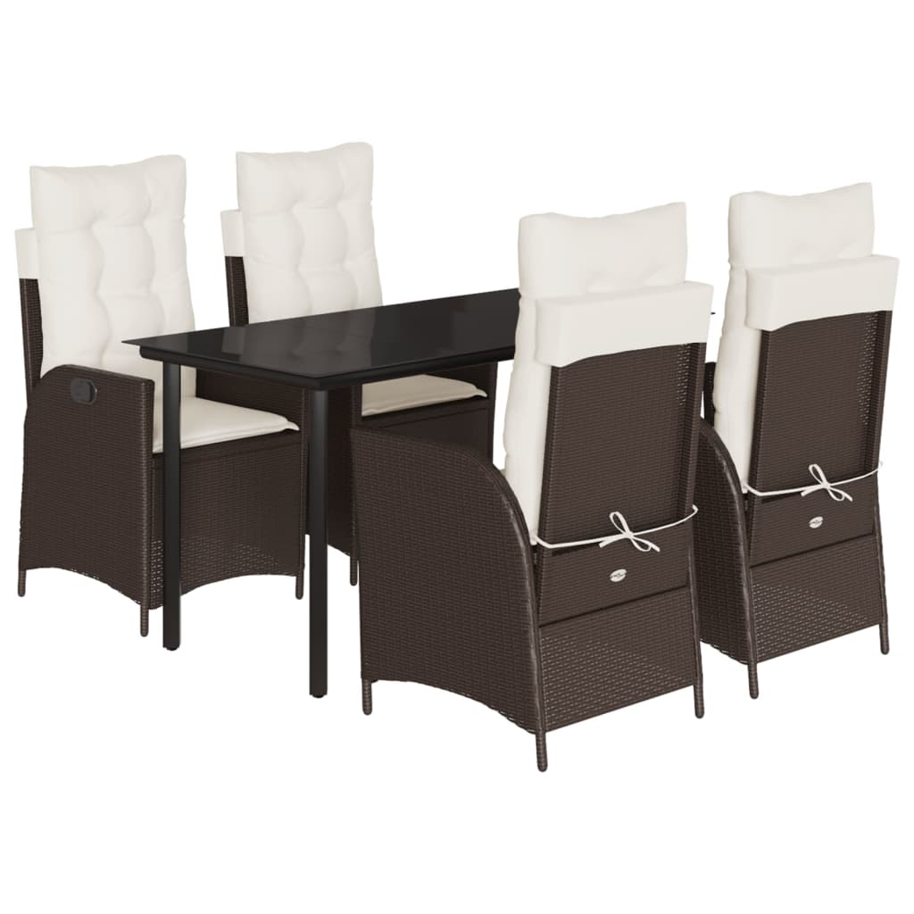 5-tlg. Garten-Essgruppe mit Kissen Braun Poly Rattan