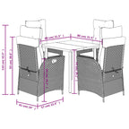 5-tlg. Garten-Essgruppe mit Kissen Grau Poly Rattan