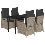 5-tlg. Garten-Essgruppe mit Kissen Grau Poly Rattan