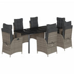 7-tlg. Garten-Essgruppe mit Kissen Grau Poly Rattan