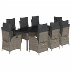 9-tlg. Garten-Essgruppe mit Kissen Grau Poly Rattan