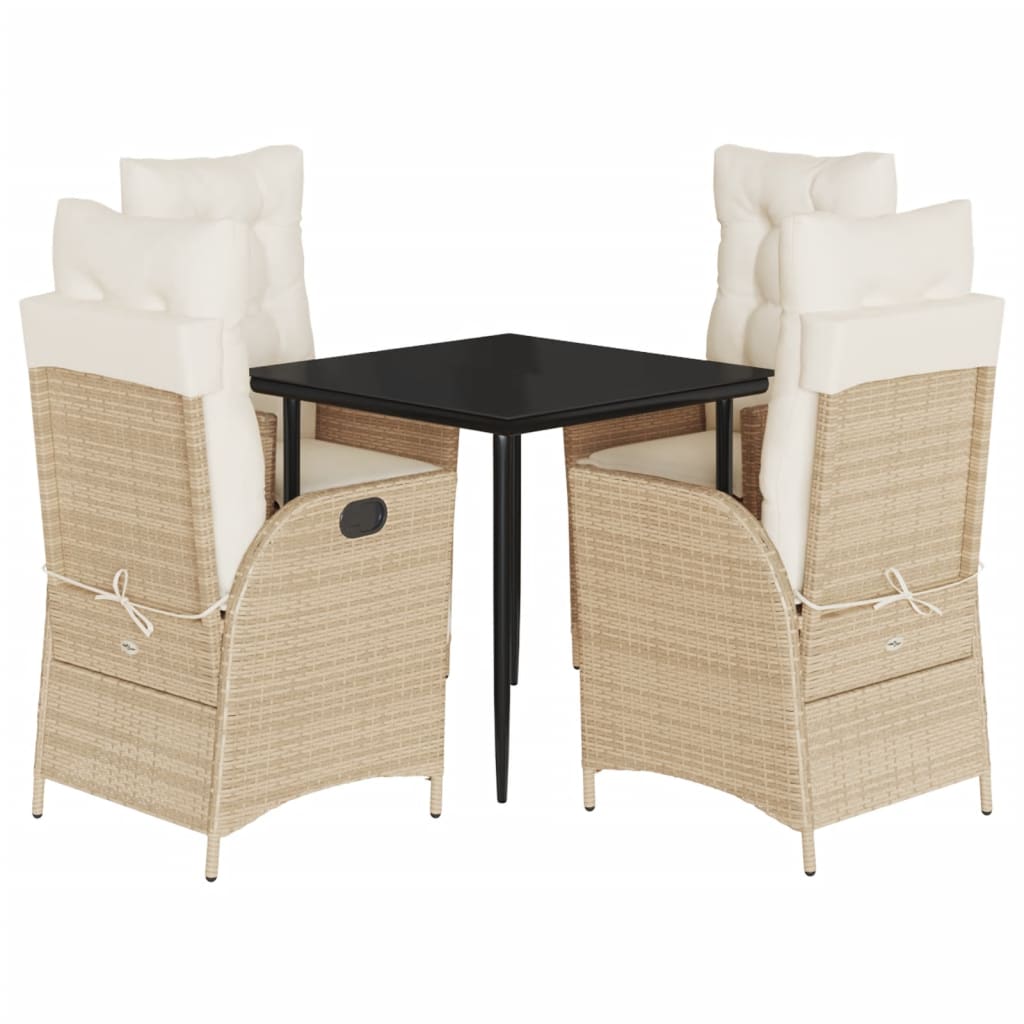 5-tlg. Garten-Essgruppe mit Kissen Beige Poly Rattan