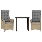3-tlg. Garten-Essgruppe mit Kissen Beige Poly Rattan