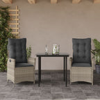 3-tlg. Garten-Essgruppe mit Kissen Hellgrau Poly Rattan