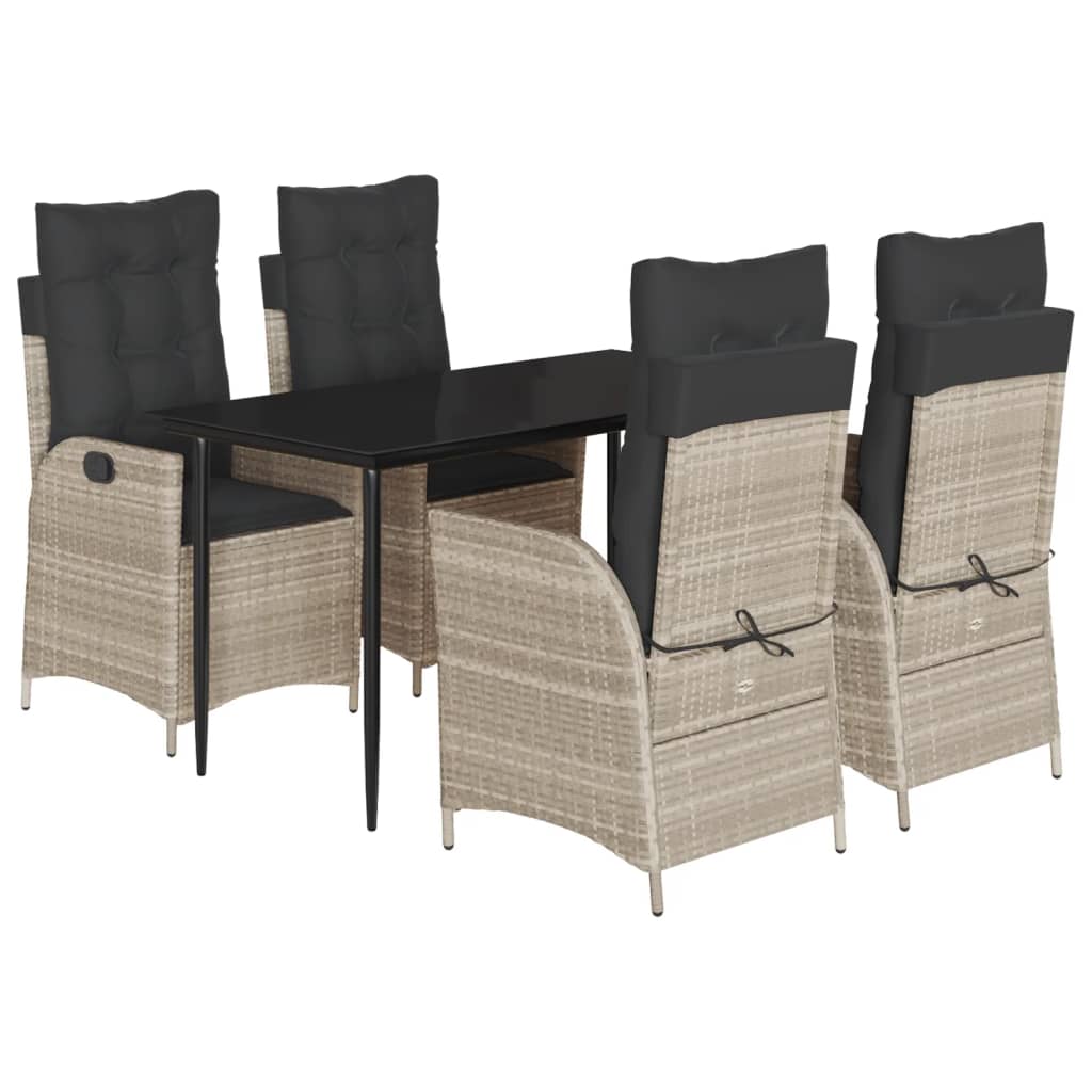 5-tlg. Garten-Essgruppe mit Kissen Hellgrau Poly Rattan
