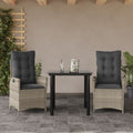 3-tlg. Garten-Essgruppe mit Kissen Hellgrau Poly Rattan