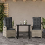 3-tlg. Garten-Essgruppe mit Kissen Hellgrau Poly Rattan