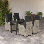 5-tlg. Garten-Essgruppe mit Kissen Hellgrau Poly Rattan