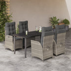 5-tlg. Garten-Essgruppe mit Kissen Hellgrau Poly Rattan