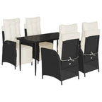 5-tlg. Garten-Essgruppe mit Kissen Schwarz Poly Rattan
