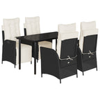 5-tlg. Garten-Essgruppe mit Kissen Schwarz Poly Rattan
