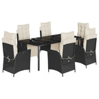 7-tlg. Garten-Essgruppe mit Kissen Schwarz Poly Rattan