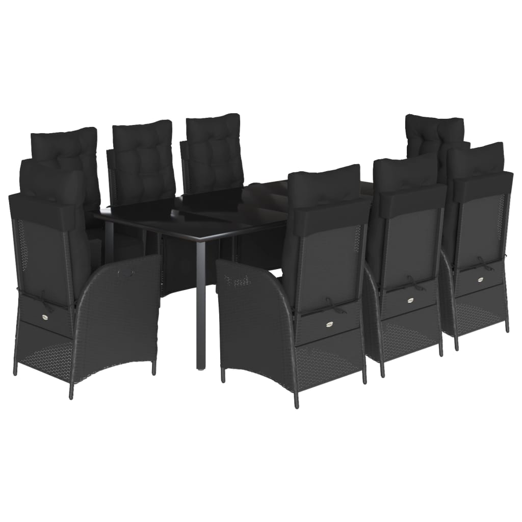 9-tlg. Garten-Essgruppe mit Kissen Schwarz Poly Rattan