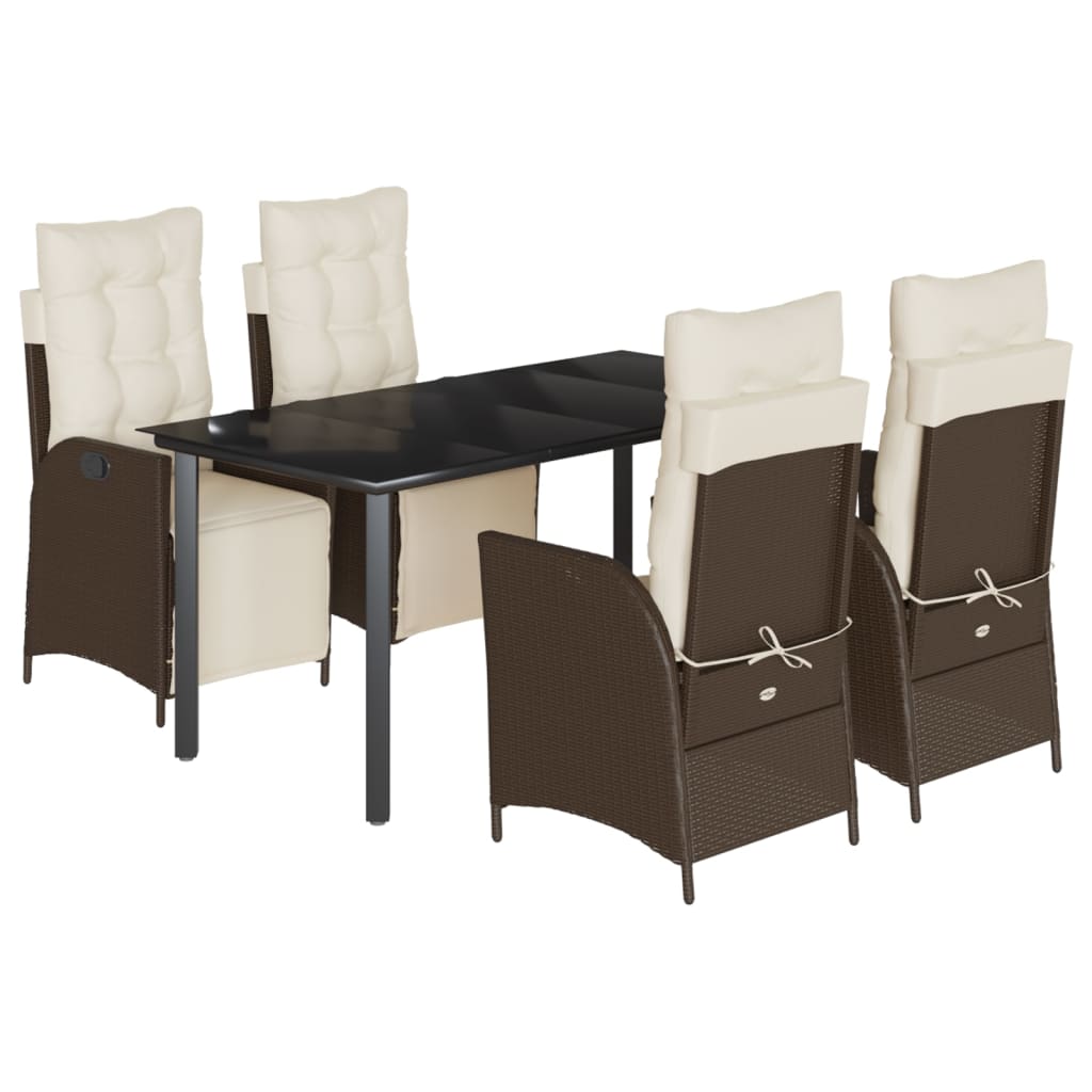 5-tlg. Garten-Essgruppe mit Kissen Braun Poly Rattan