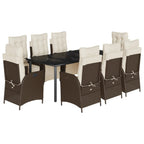 9-tlg. Garten-Essgruppe mit Kissen Braun Poly Rattan