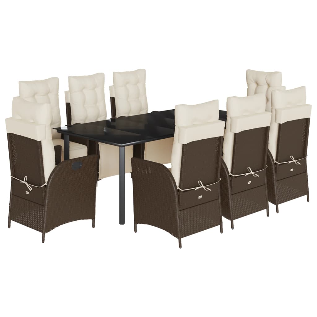 9-tlg. Garten-Essgruppe mit Kissen Braun Poly Rattan
