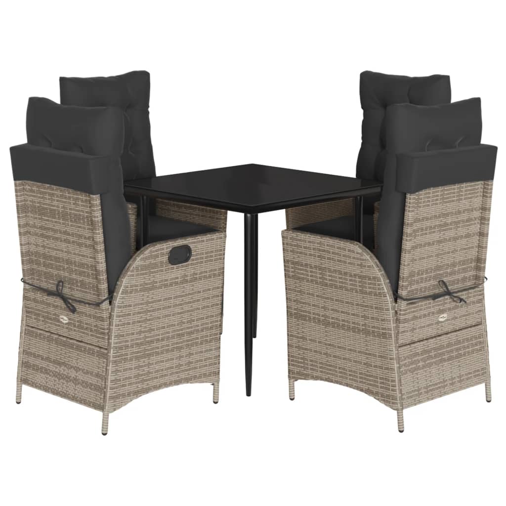 5-tlg. Garten-Essgruppe mit Kissen Grau Poly Rattan
