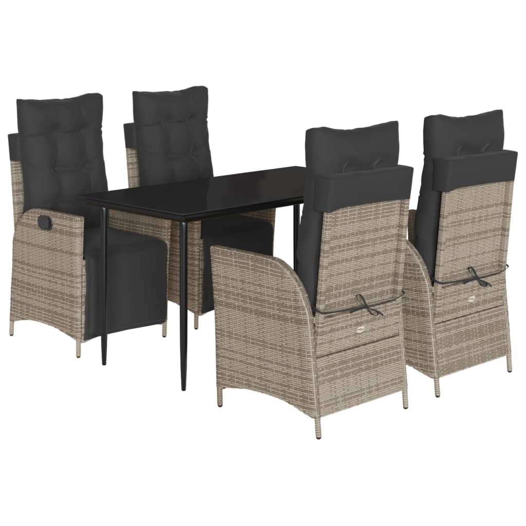 5-tlg. Garten-Essgruppe mit Kissen Grau Poly Rattan