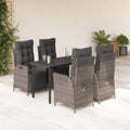 5-tlg. Garten-Essgruppe mit Kissen Grau Poly Rattan
