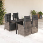 5-tlg. Garten-Essgruppe mit Kissen Grau Poly Rattan