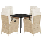 5-tlg. Garten-Essgruppe mit Kissen Beige Poly Rattan