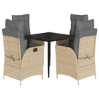 5-tlg. Garten-Essgruppe mit Kissen Beigemischung Poly Rattan