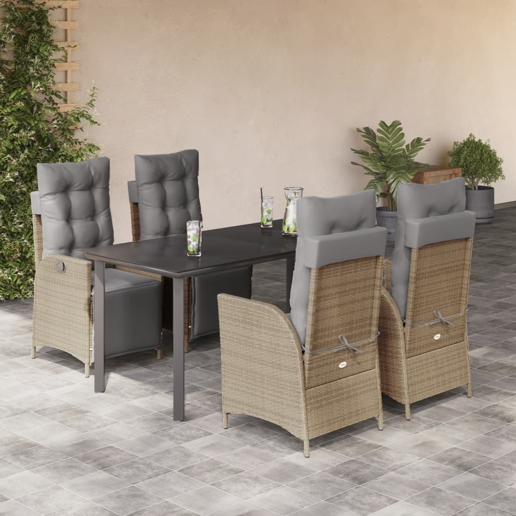 5-tlg. Garten-Essgruppe mit Kissen Beigemischung Poly Rattan