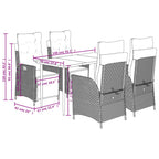 5-tlg. Garten-Essgruppe mit Kissen Hellgrau Poly Rattan